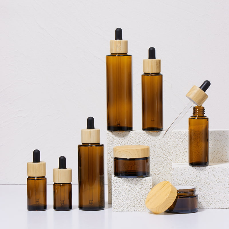 Collection de flacons compte-gouttes en verre ambré de 20 mm avec cercle en bambou